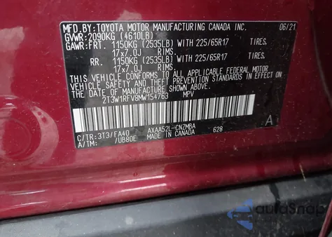 2021 Toyota Rav4 Xle from USA, damaged, VIN 2T3W1RFV8MW154763